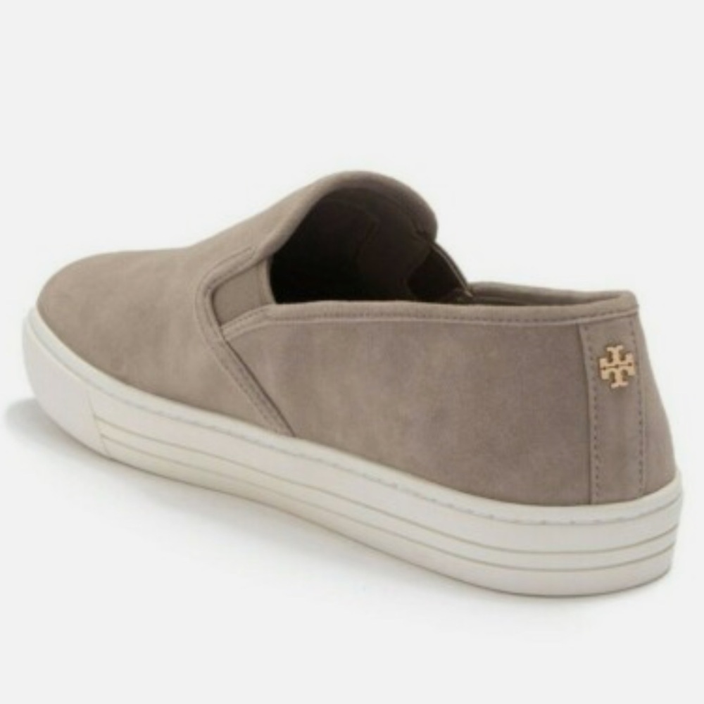 Tory Burch Jesse Slip On Sneakers Kid Suede Gray size 8.5